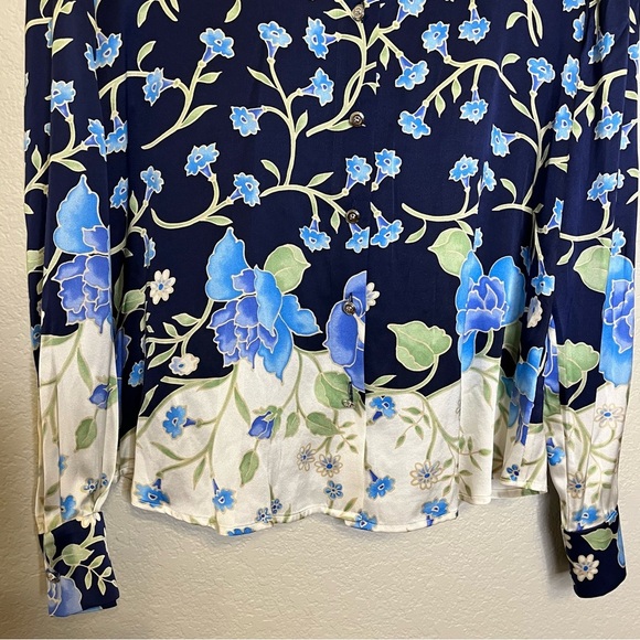 St. John Silk Floral Long Sleeve Button Down Blouse Women's Size 10 - Picture 6 of 11